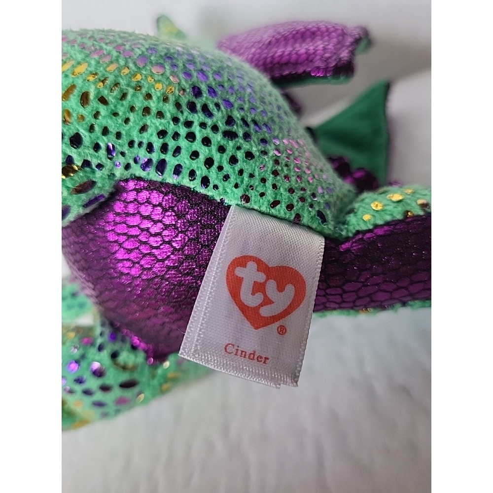Ty Beanie Boos Cinder Green Purple Dragon Bean Bag Plush 6" Tall Toy - Picture 7 of 8